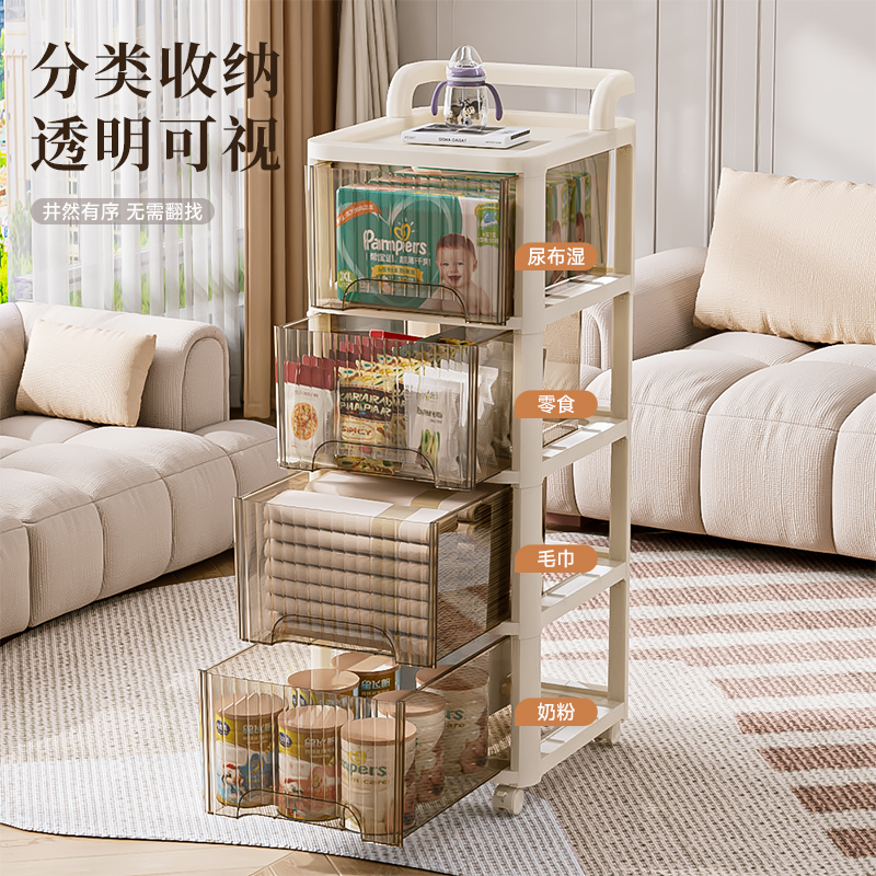 抽屉式收纳柜家用零食移动分层置物架桌下玩具小推车免安装储物柜，家居整理神器，解放空间新方式！️零食玩具收纳不再愁！