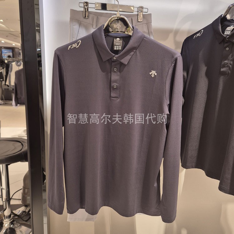 24奥莱特价韩国代购高尔夫球服上衣，男士翻领标志长袖T恤，穿出球场自信！