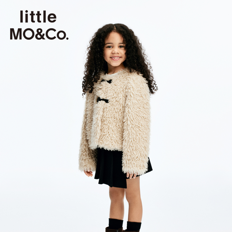 little moco童装24冬装新款女童亲子装仿滩羊毛短款毛绒保暖外套，温暖过冬的秘密武器！