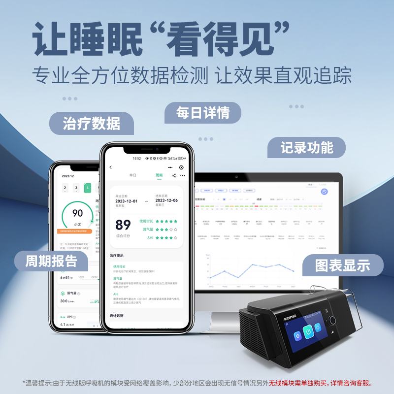 官方医用家用全自动双水平打呼噜睡眠呼吸便携式老人家专用呼吸机：告别鼾声，享受静谧好眠！