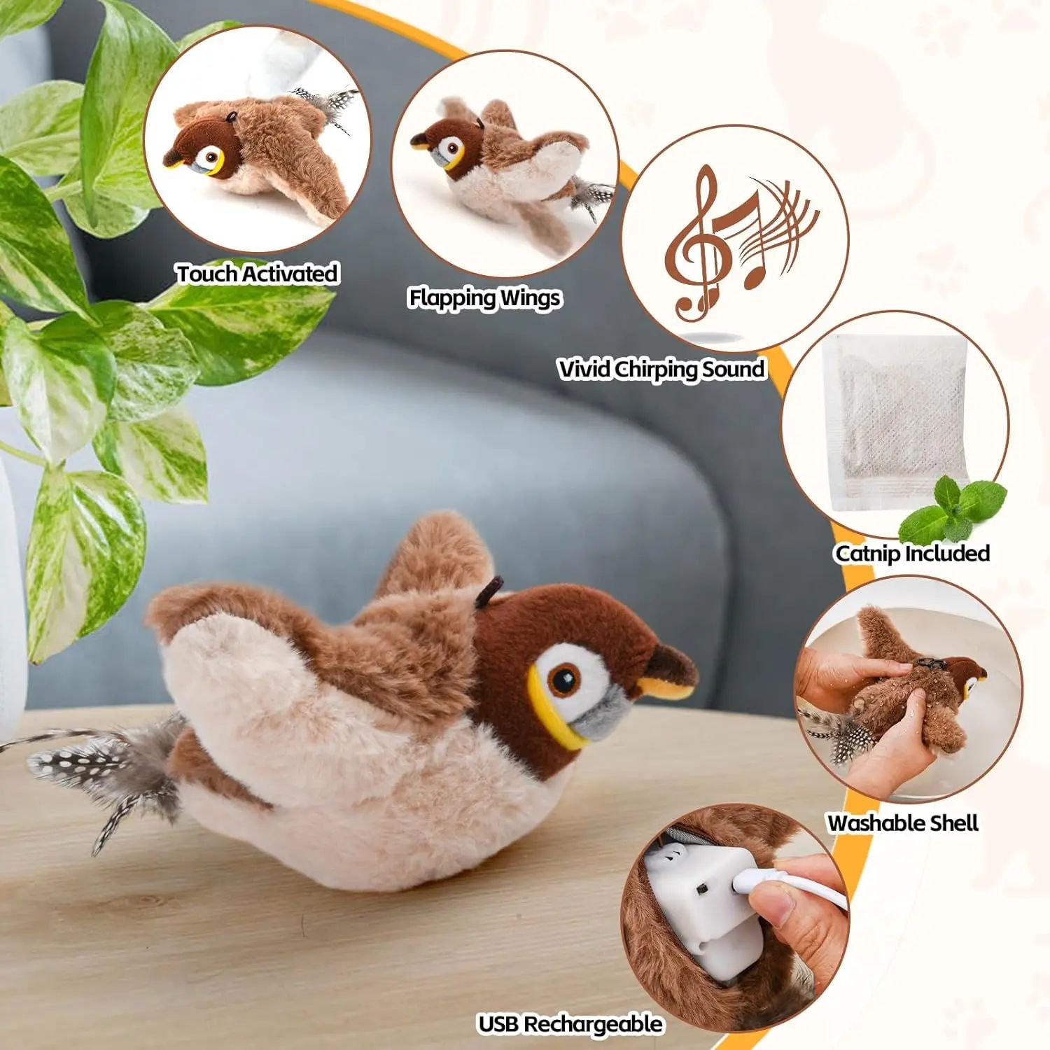 Interactive Cat Toys Rechargeable Chirping Flapping Bird: 唤醒猫咪捕猎本能的神器！哢哢哢