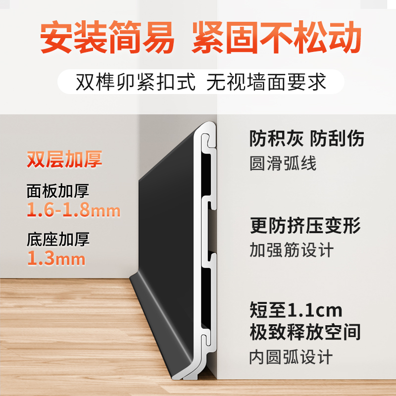 铝合金踢脚线新潮流：6cm极窄金属与8cm不锈钢超薄设计，贴脚线革命！