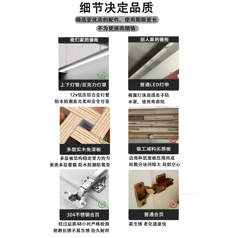 智能镜柜卫生间革命：实木浴室储物柜+挂墙式卫浴化妆镜带灯，收纳置物架的完美融合！