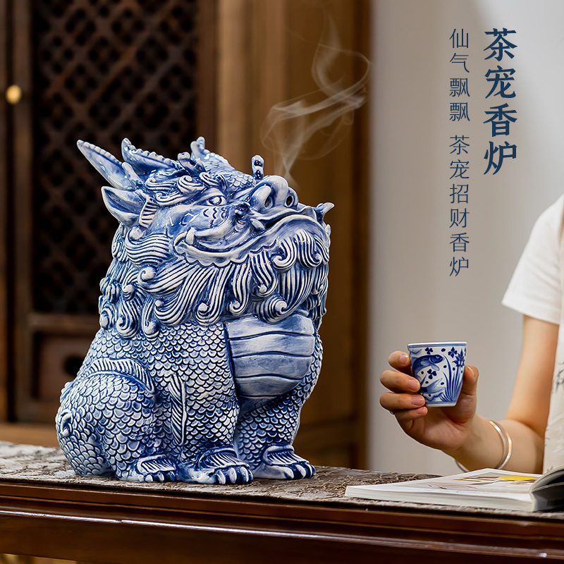 鬼迷日眼：景德镇麒麟香炉，招财创意茶宠，玄关客厅必备装饰品！