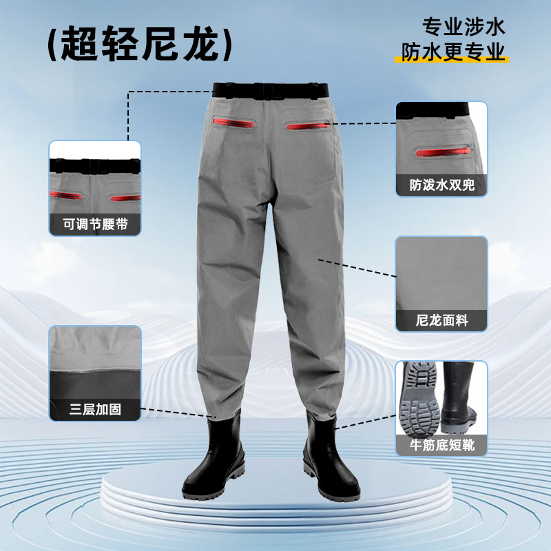 钓鱼必备神器：钢钉毛毡底防连体雨裤，赶海路亚涉水新潮流！