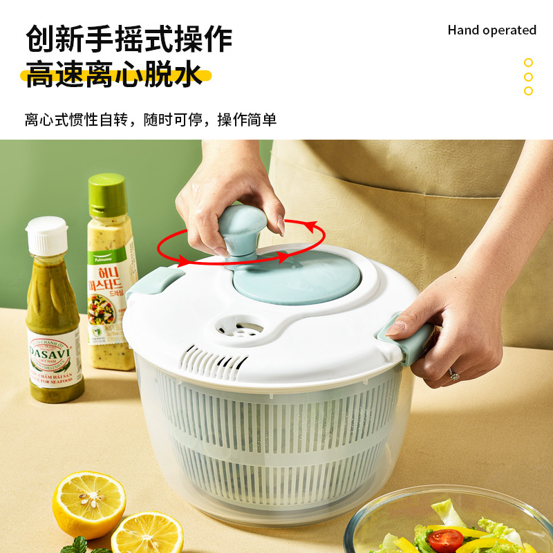 蔬菜脱水桶手摇食品级快速沥水神器，水果沙拉商用甩干器大揭秘！