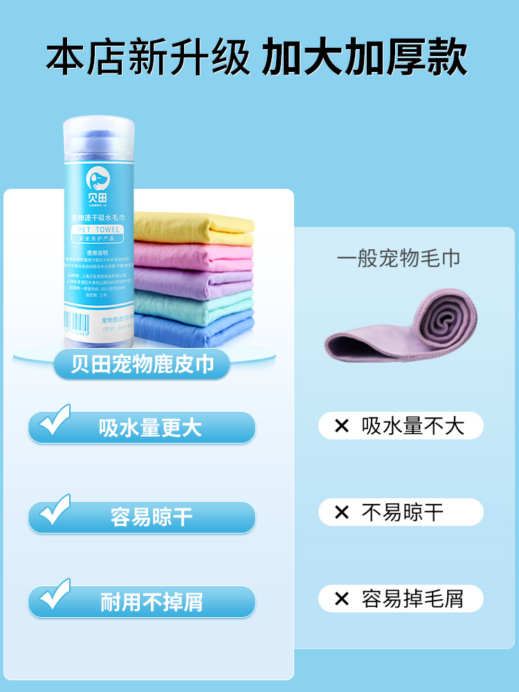 宠物吸水毛巾大号速干狗狗猫咪洗澡专用浴巾不粘毛仿鹿皮巾两条装：宠爱萌宠，洗澡无忧！