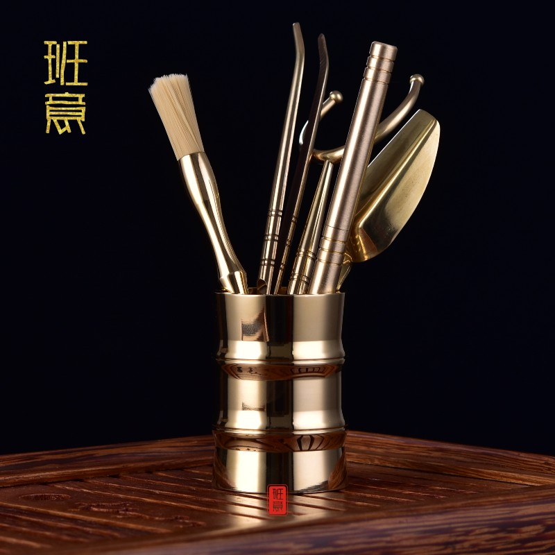 纯铜六件套茶具夹茶刀套装：品味茶艺，尽显君子风范✨