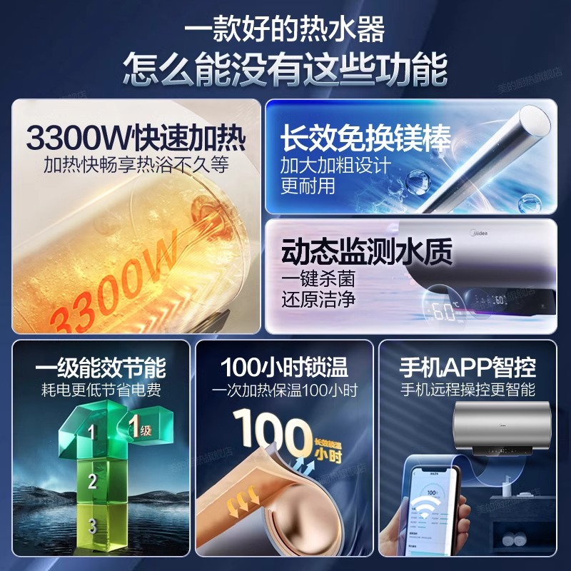 美的100升电热水器：一级能效节能神器，家庭热水无忧保障！