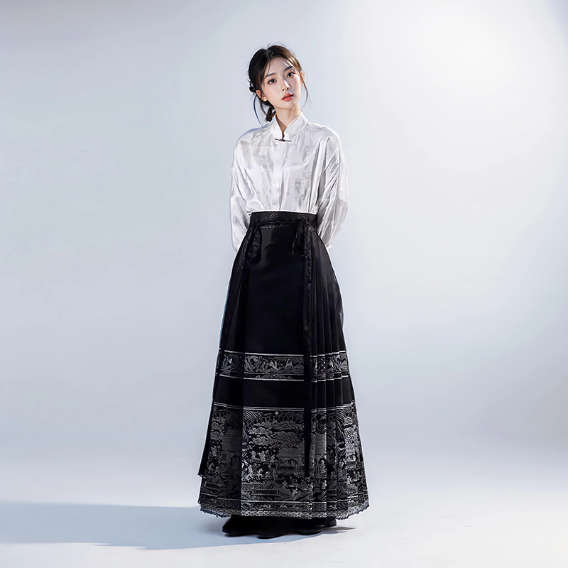 新中式国风改良汉服马面裙两件套，早春大码女装微胖MM显瘦神器来啦！