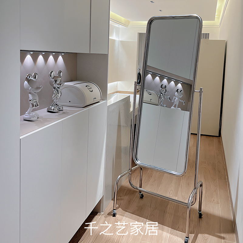 简约理发店镜台：北欧INS风不锈钢落地镜，剪发美发新风尚！
