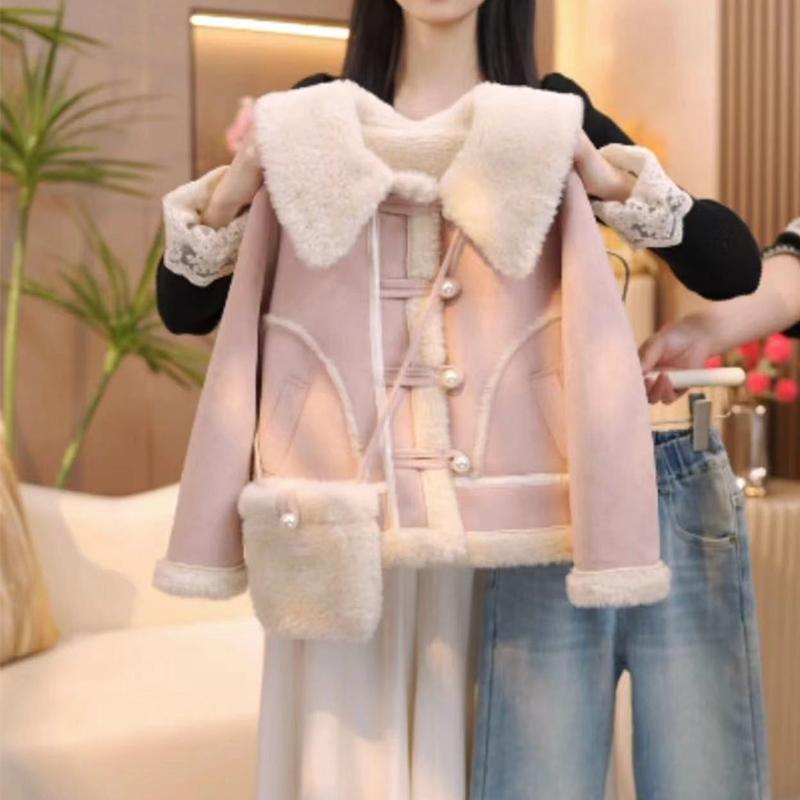 韩国女童皮毛一体外套2025秋冬新款，百搭保暖，孩子穿上就是暖暖的小公主！
