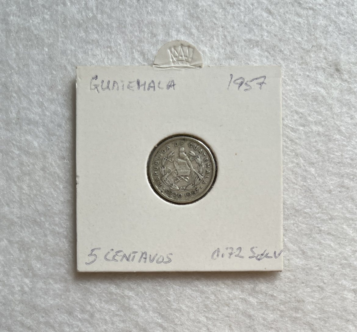 危地马拉1957年5分小银币，实物拍摄，品相如图，30元一枚，收藏家必看！