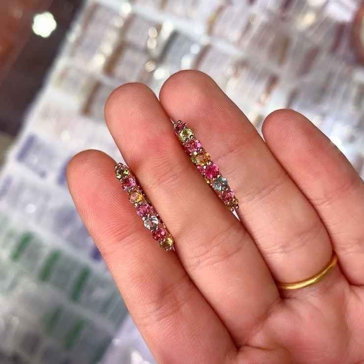 天然糖果色碧玺耳环：925银镀金满钻款，特惠来袭，点亮你的耳朵✨