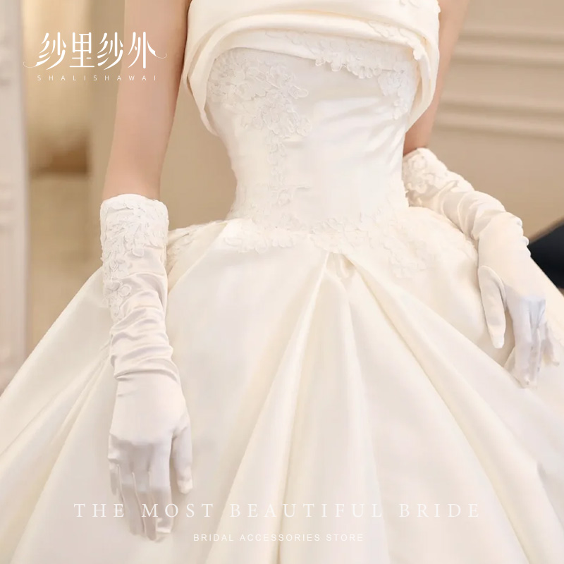 新娘手套复古长款缎面全指蕾丝婚纱手套：让你的婚礼更加优雅✨