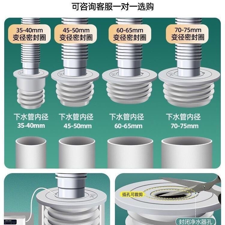 40/50PVC洗手盆池下水管道神器！防臭防虫+密封圈+装饰盖全搞定！