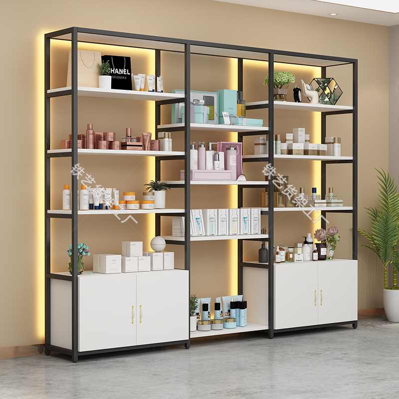 高端大气定制化妆品展示柜：打造美容院奢华体验，包包护肤品背景墙必备神器！