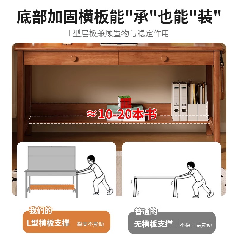 实木书桌书架一体：学生家用多功能洞洞板学习桌书柜组合，办公电脑桌新选择！