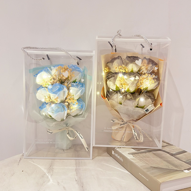 教师节必备！9朵玫瑰香皂花束+满天星PVC盒，毕业礼物新选择