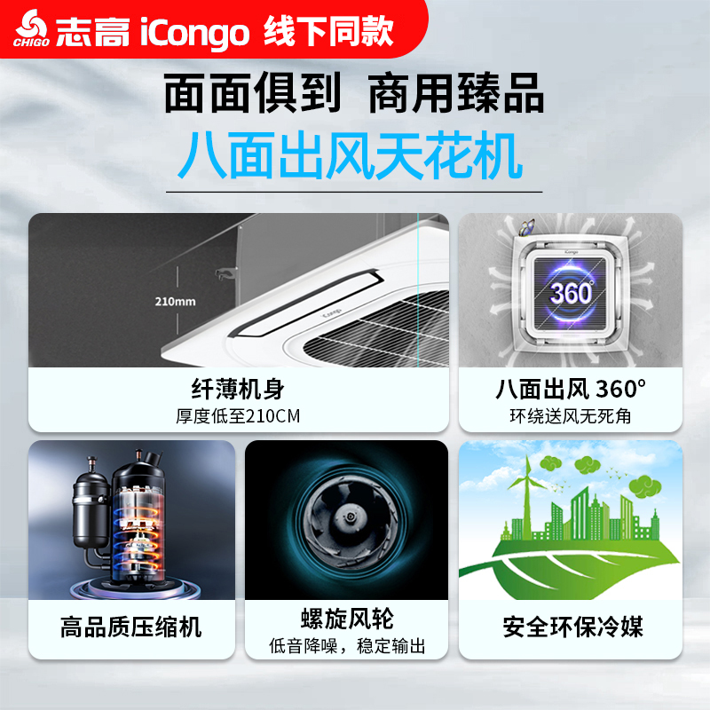 志高天花机吸顶空调：节能王者，三五3匹5匹6匹P吊顶中央空调商用天井