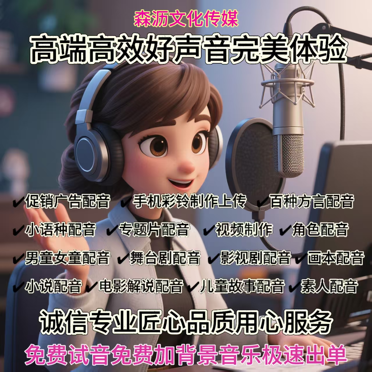 促销专题角色方言粤语英文男童女童素人直播配音视频广告制作：打造专属你的广告盛宴