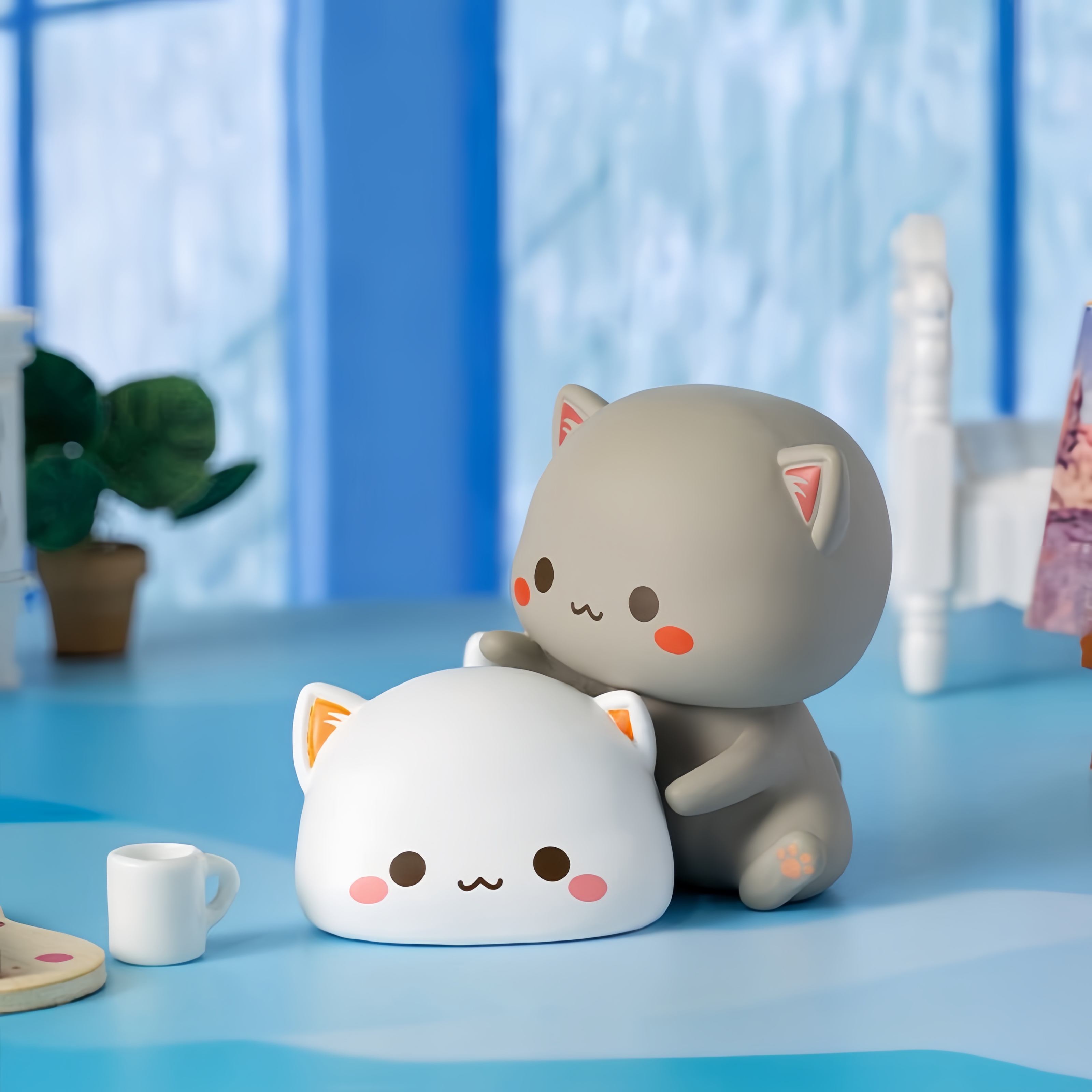 猫咪控必入！卡通泳池猫公仔太可爱了，情侣摆件美到心巴上