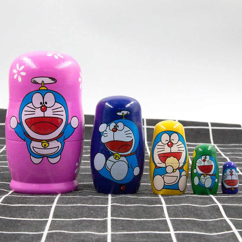 揭秘俄罗斯套娃5层机器猫：木质工艺品，儿童益智玩具，不倒翁礼物新潮流！