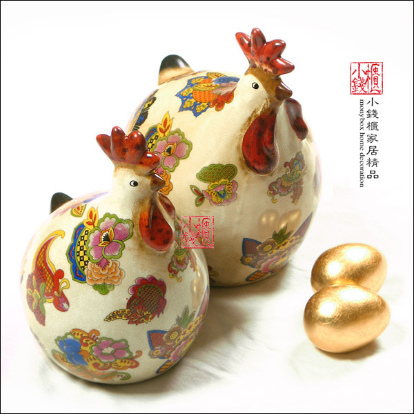 艾克斯芦花鸡陶瓷对鸡：团花仿古印花，传统与现代的完美碰撞！
