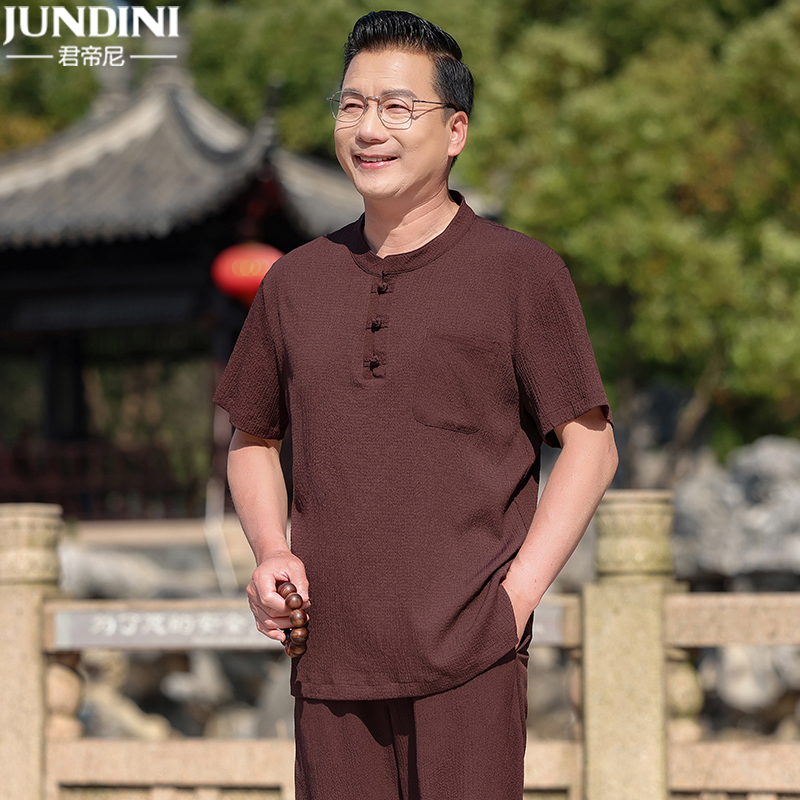 中年男士唐装中式休闲运动套装：国风来袭，爸爸们的夏季新宠！