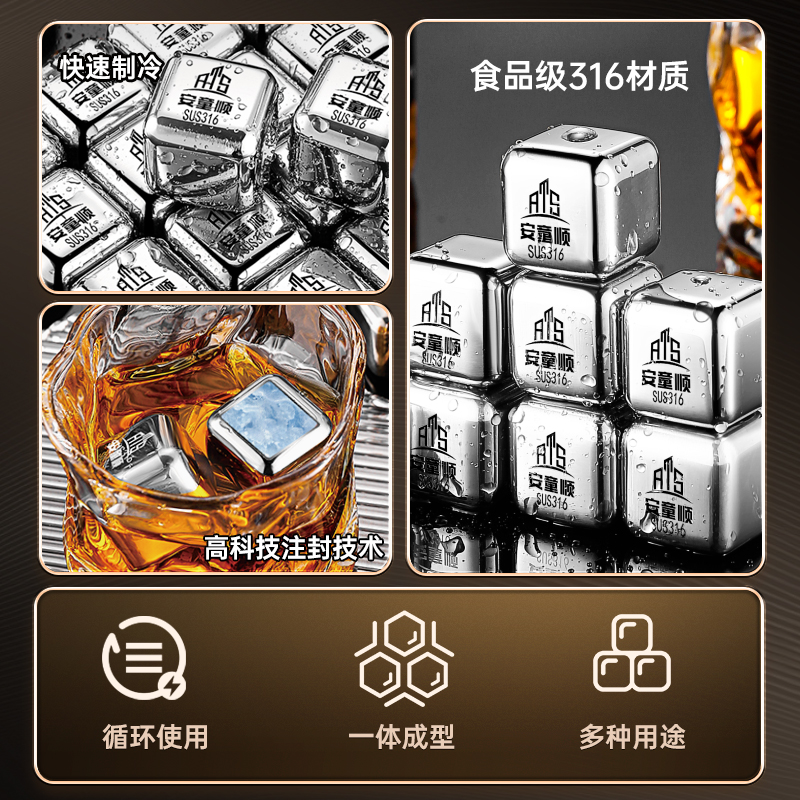 食品级316不锈钢冰块神器：威士忌啤酒冰酒石冰球模具，让你的饮品升级！