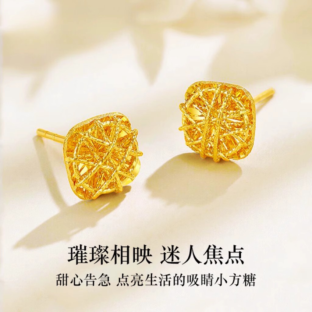 瑞诺黄金拉丝点点纹爱心耳钉，2025新款999足金小众设计，送给她的完美礼物！
