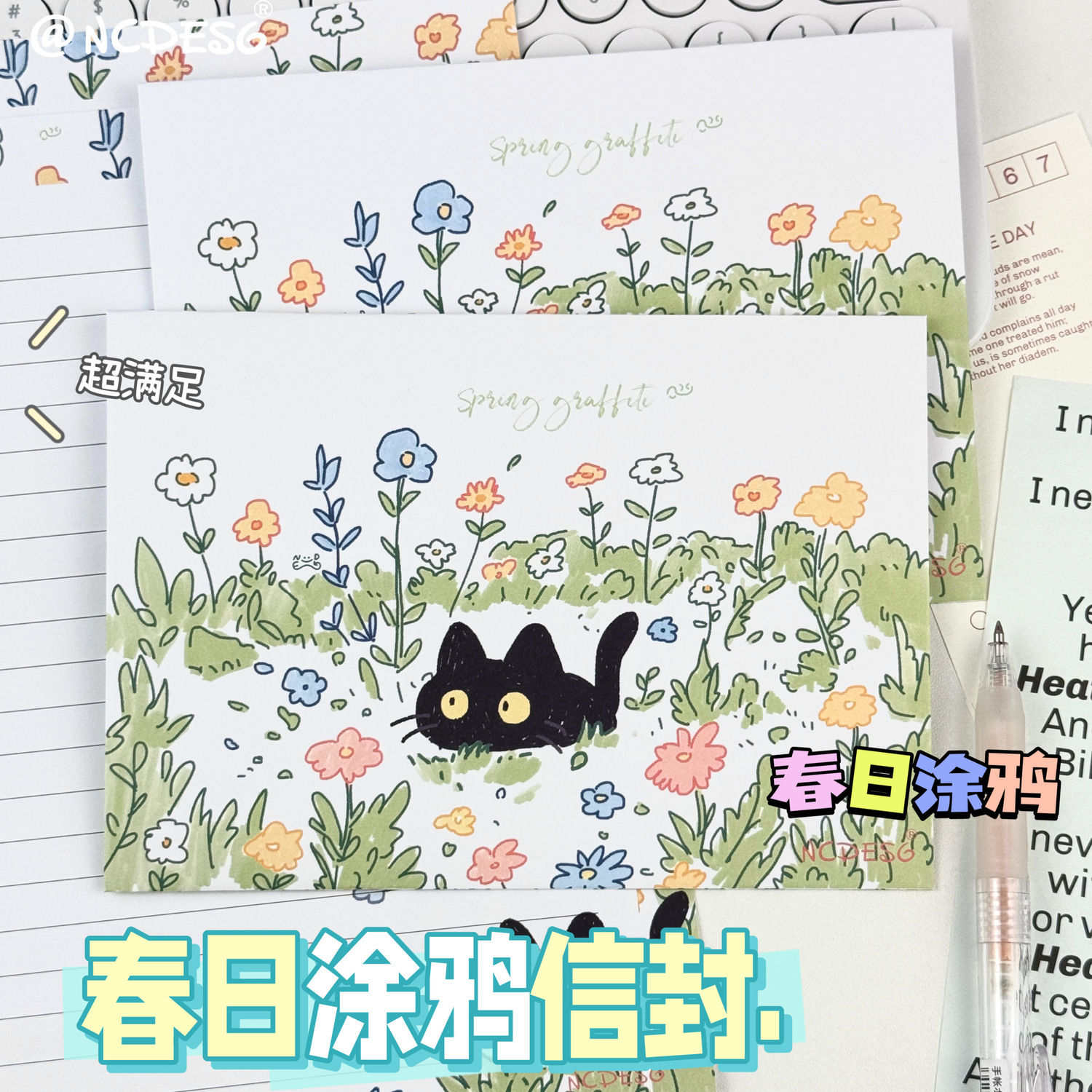 小猫涂鸦信封信纸套装：毕业季浪漫创意祝福，给TA满满心意！