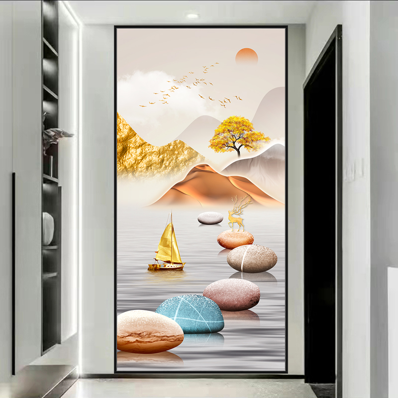 火凤凰新中式玄关入户竖版珐琅彩装饰画：如何让家更有灵魂？