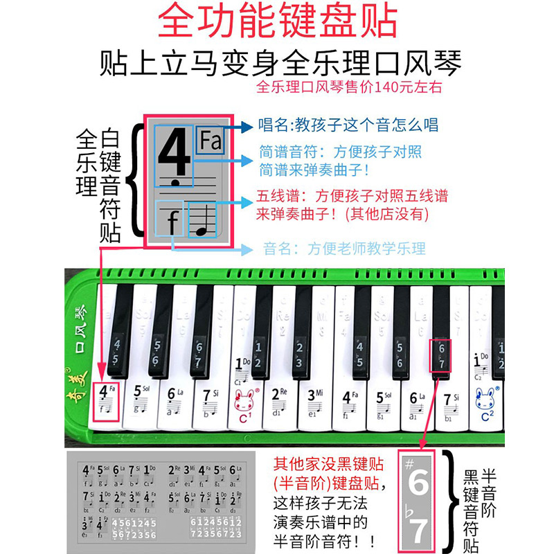 奇美铃木口风琴键盘贴：37键32键通用，让演奏更轻松！