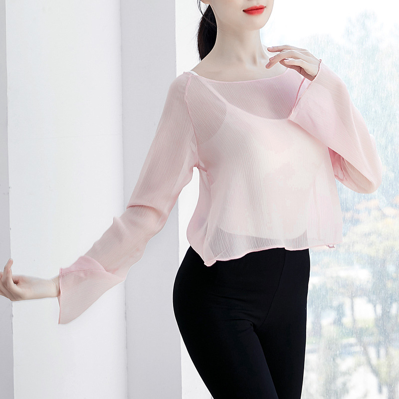 古典舞的优雅之选：白色网纱七分袖练功服，舞动你的古典美✨