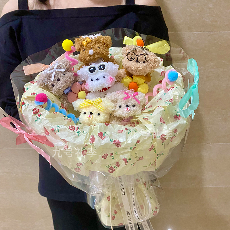 成品可爱线条小狗扭扭棒花束创意生日礼物，520送女生朋友，六一儿童节必备!