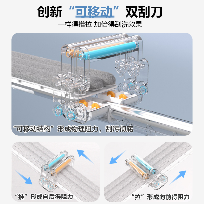 60CM超大板免手洗拖把：刮刮乐拖把桶，干湿分离，平板拖挤水一拖净，家居清洁新革命！