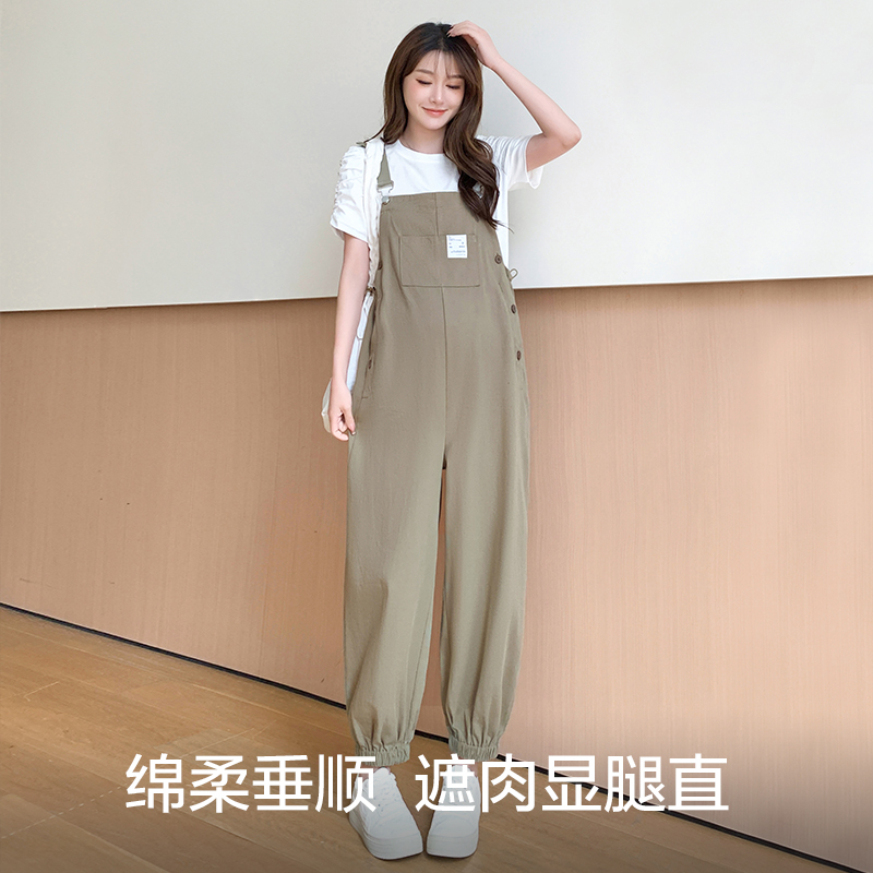2025新款孕妇装背带裤夏装薄款高弹力阔腿七分裤棉时尚宽松加大码，孕妈夏日必备神器！