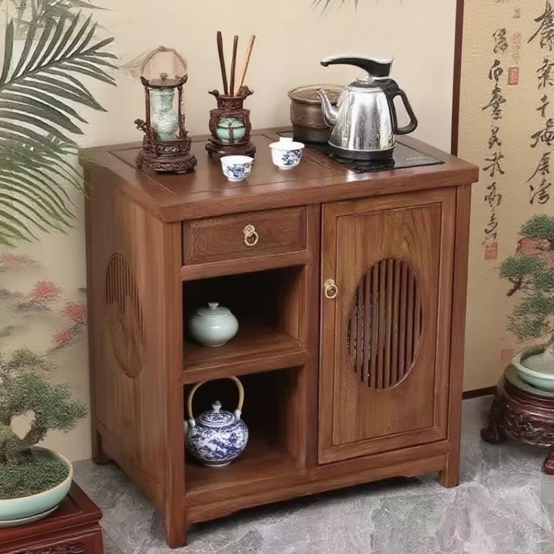 中式茶水柜：原木色榆木实木，开启你的茶艺生活新方式！