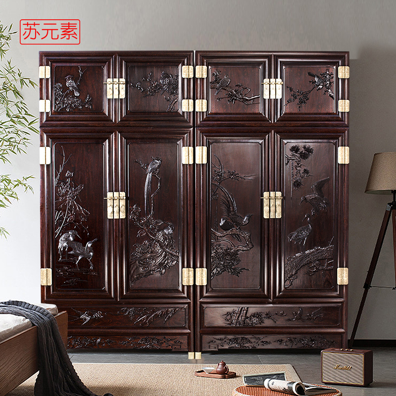苏元素中式大衣柜：复古花鸟顶箱柜，赞比亚血檀方角柜，实木家具的魅力不容错过！