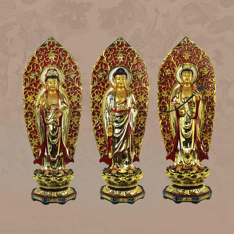 跨境外贸彩绘三圣佛像！汉白玉+树脂摆件，颜值与寓意全都有！这波不买亏大了