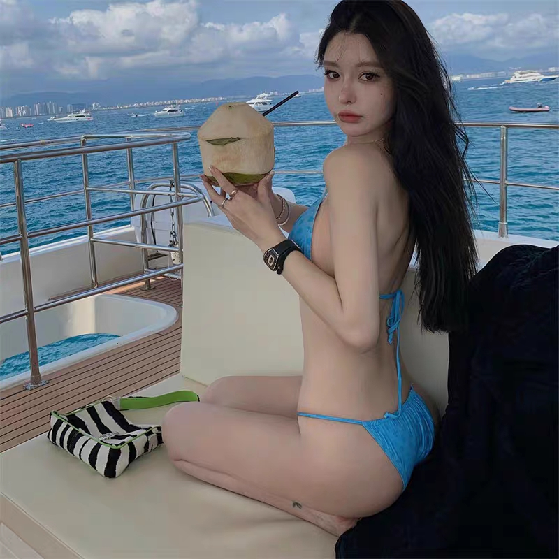 夏日必备！比基尼泳衣加宽罩杯防走光抽绳绑带三角性感辣妹泳装