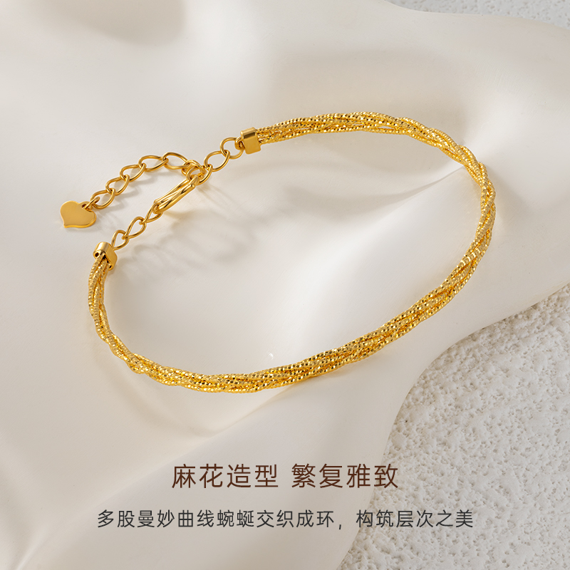 5G黄金镶嵌麦穗麻花手镯：精致时尚百搭，999足金，金重38克左右，你值得拥有！✨
