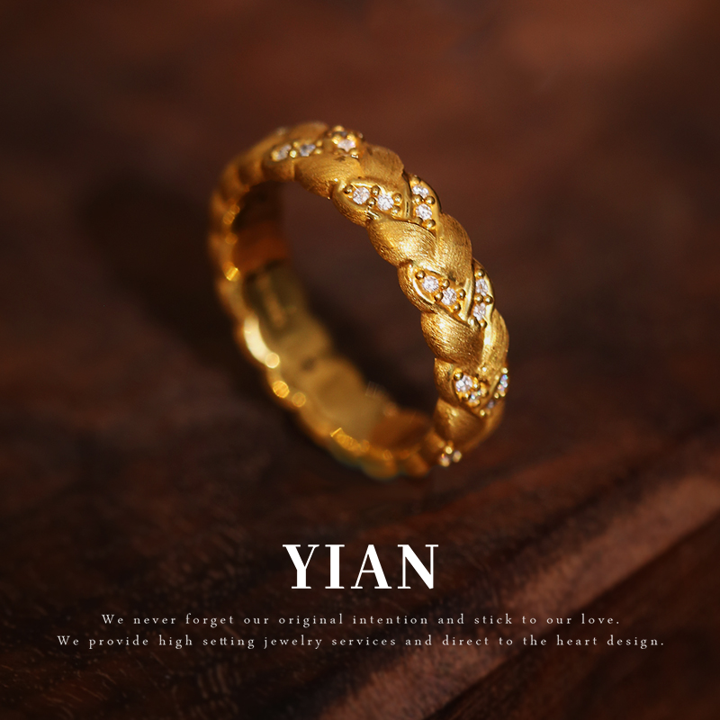 安足金999拉丝麦穗戒指：轻奢小众设计，点亮指尖艺术✨