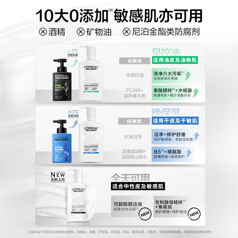 欧莱雅男士专用氨基酸洗面奶：补水保湿控油，护肤新体验，告别油腻肌！
