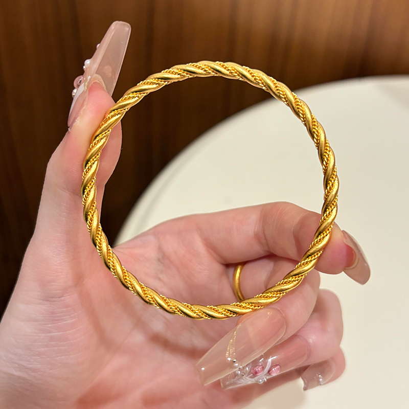 足金999古法传承精品扭纹开口手镯复古磨砂麻花手环，送给她的不只是礼物，更是传承！