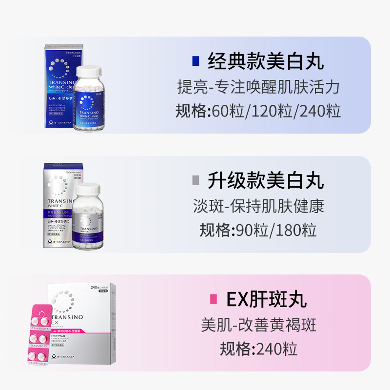 日本进口第一三共淡斑美白丸：240粒维生素C，击退色斑雀斑，美白新体验！