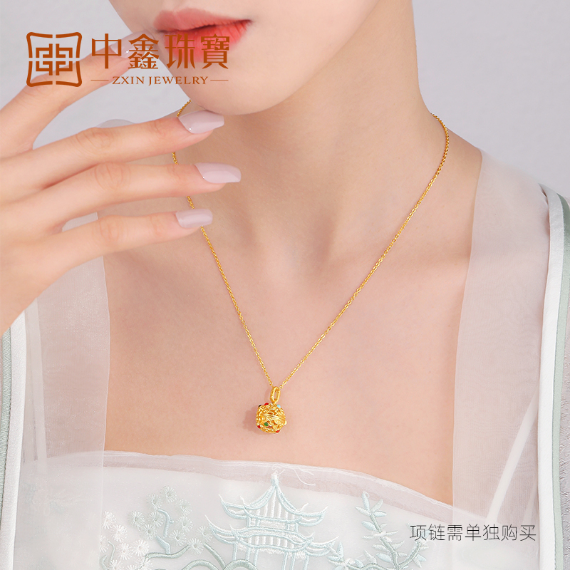 古法黄金吊坠9999足金！镂空罗盘项链2025爆款，时尚珐琅彩太绝了！