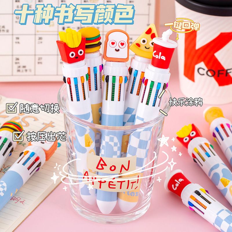 软胶小精灵十色圆珠笔：多色手帐笔的趣味革命，女生必备创意文具！