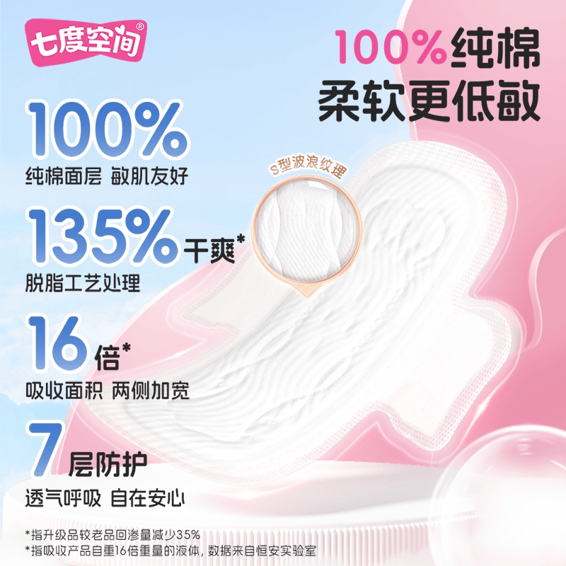 七度空间卫生巾：优雅空气感，超薄棉柔，守护你的每一天